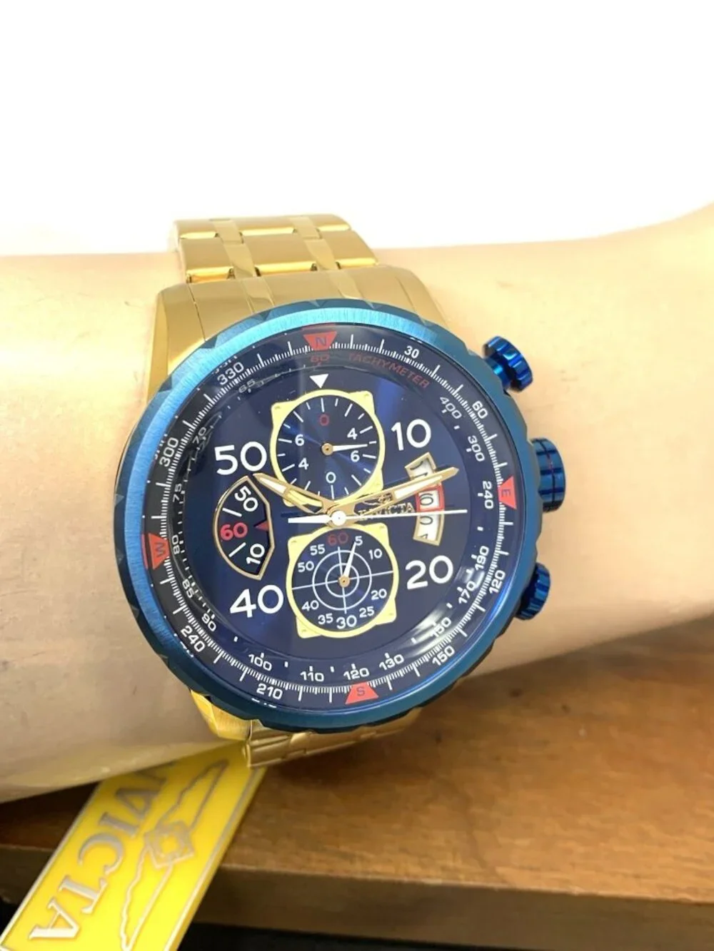 Invicta Men's Watch 19173 Aviator Quartz Chronograph Blue Dial Gold Steel 48mm